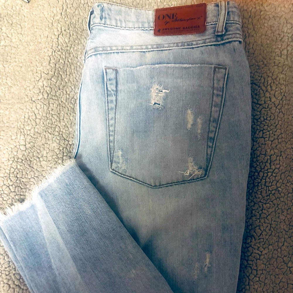 One Teaspoon Light Blue Distressed Boyfriend Jeans